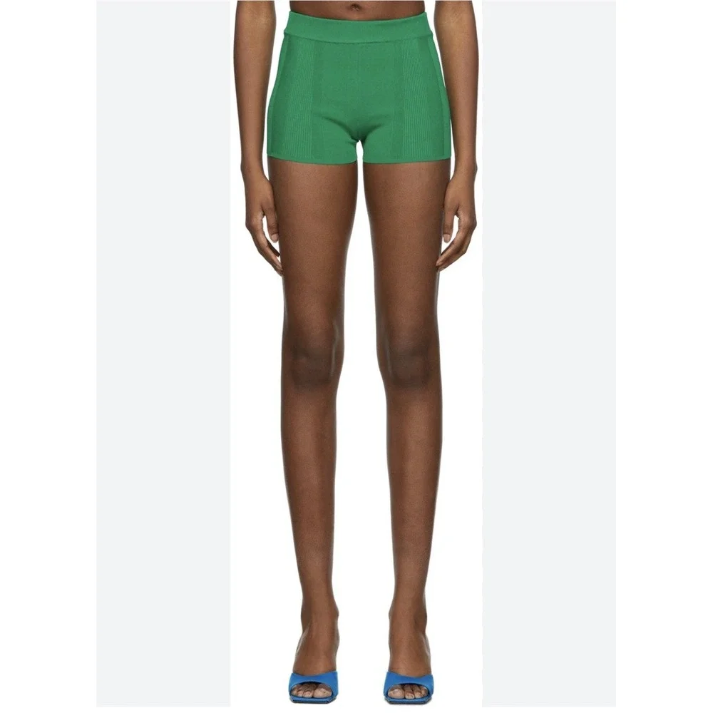 JACQUEMUS LE SHORT BASGIA GREEN RIBBED KNIT BOXER MICRO SHORT (36/US4)